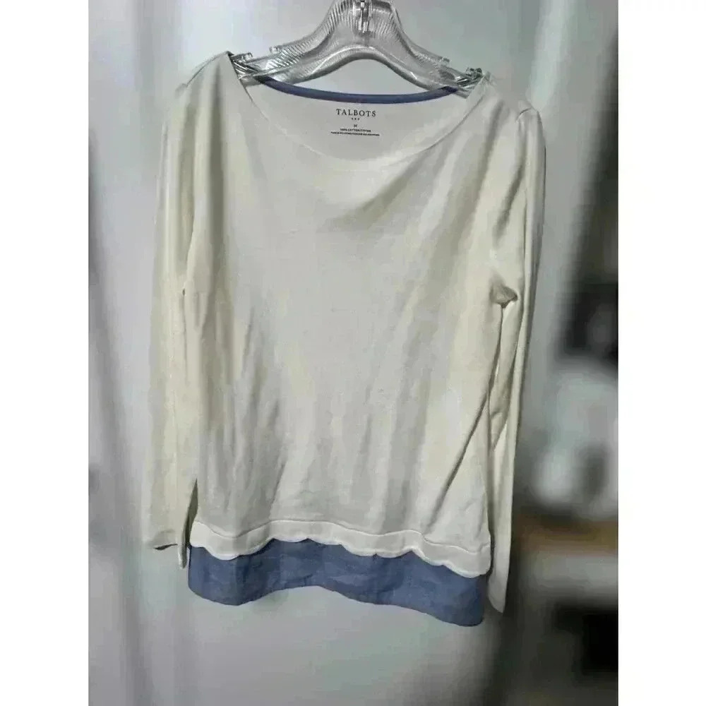Talbots Women's Blouse White Long Sleeve Knit‎ Pullover, Size Medium